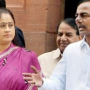 TRS president KCR and Vijayshanti walk out of Parliament